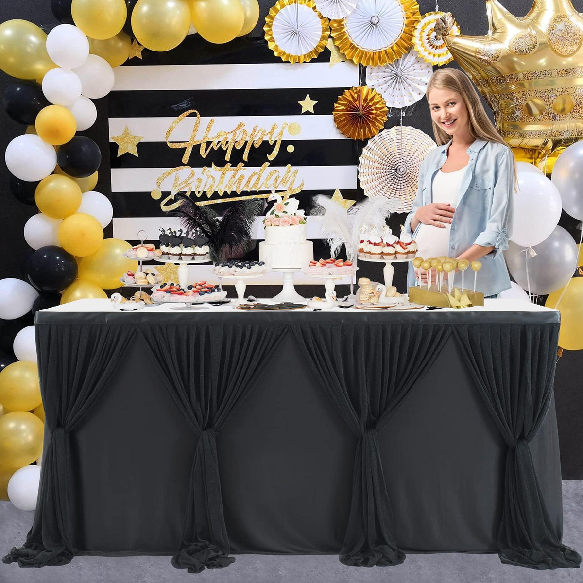 14ft Black Tulle Table Skirt for Rectangle Table or Round Tables Tutu Table Cloth for Birthday