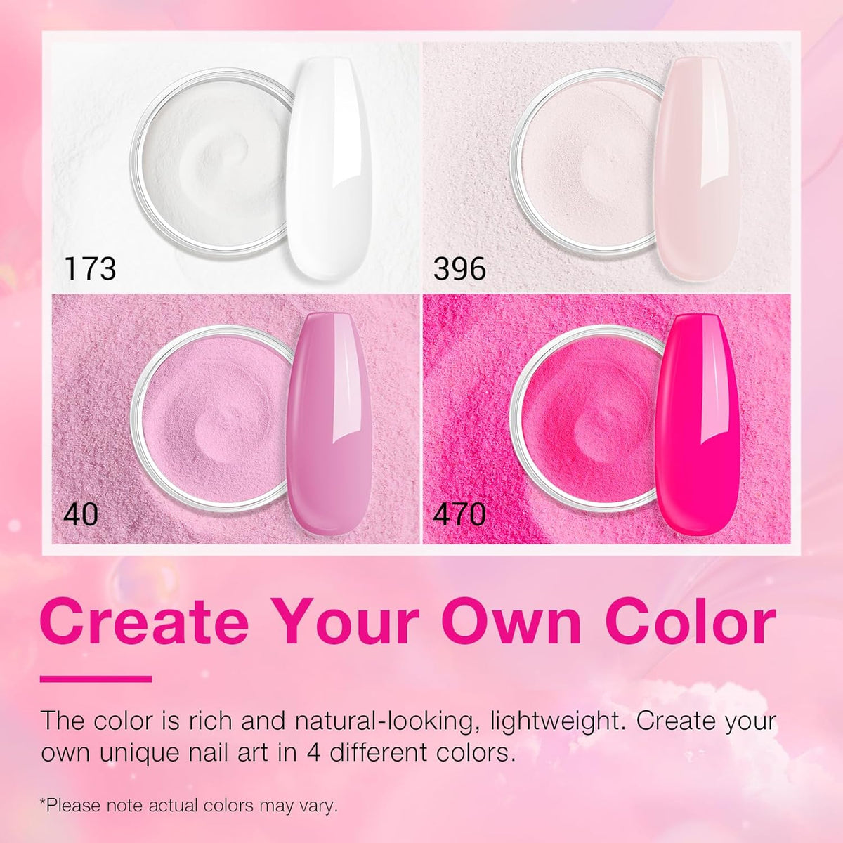 AZUREBEAUTY Dip Powder Nail Kit Starter, Light/Hot Pink Clear White Summer 4 Colors Acrylic Dipping