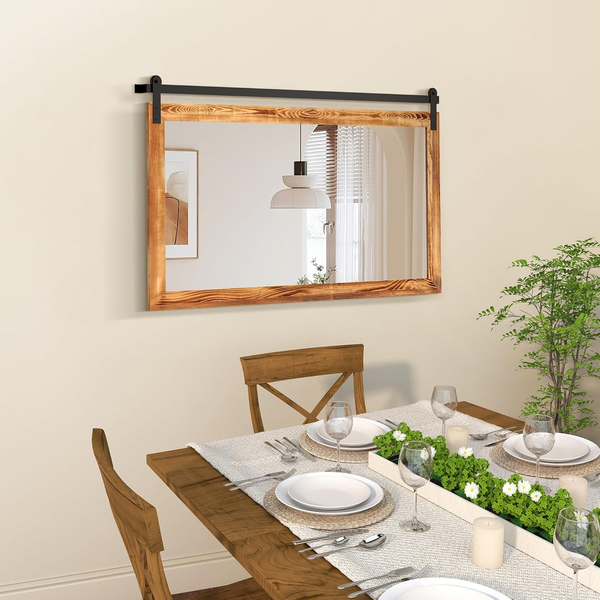 COGOOD Farmhouse Bathroom Mirror - 45 x 30 Large Rectangle Barn Door Mirror for Vanity, Bedroom