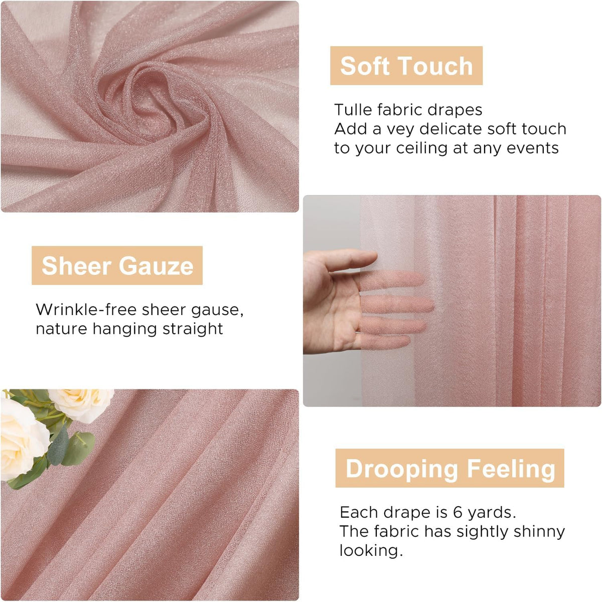 Wokceer Wedding Arch Draping Fabric 2 Panels 28.7" x 20FT Dusty Rose Sheer Fabric Backdrop Arch