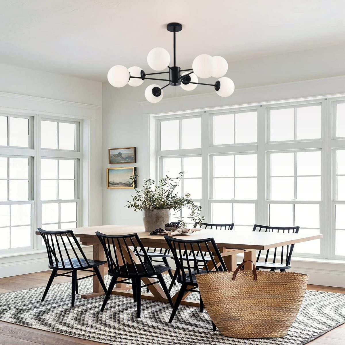 KCO Lighting Black Sputnik Chandelier Ceiling Mount 8-Light Glass Globe Sputnik Chandelier Mid
