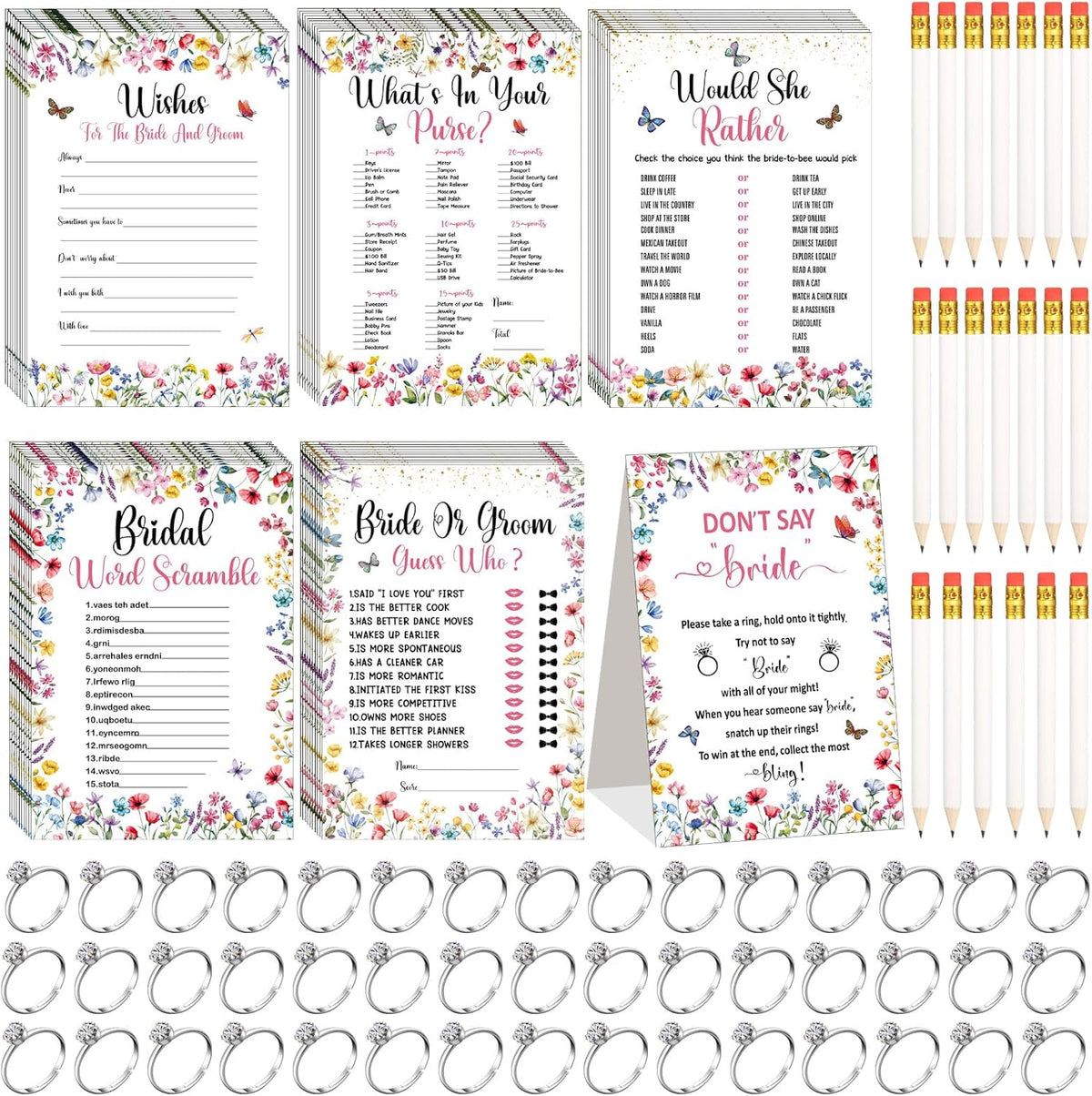 Estune 331 Pcs Bridal Shower Games Supplies, 5 Sets 250 Pcs Wedding Cards 1 Put a Ring on It Bridal