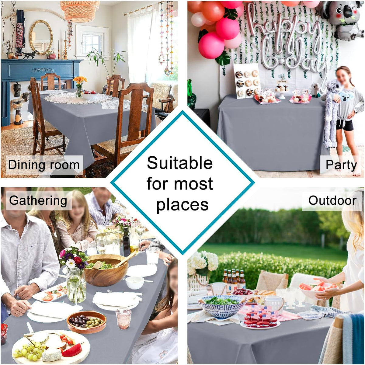 Hiasan Light Gray Rectangle Tablecloth - Waterproof Spillproof and Wrinkle Resistant Washable