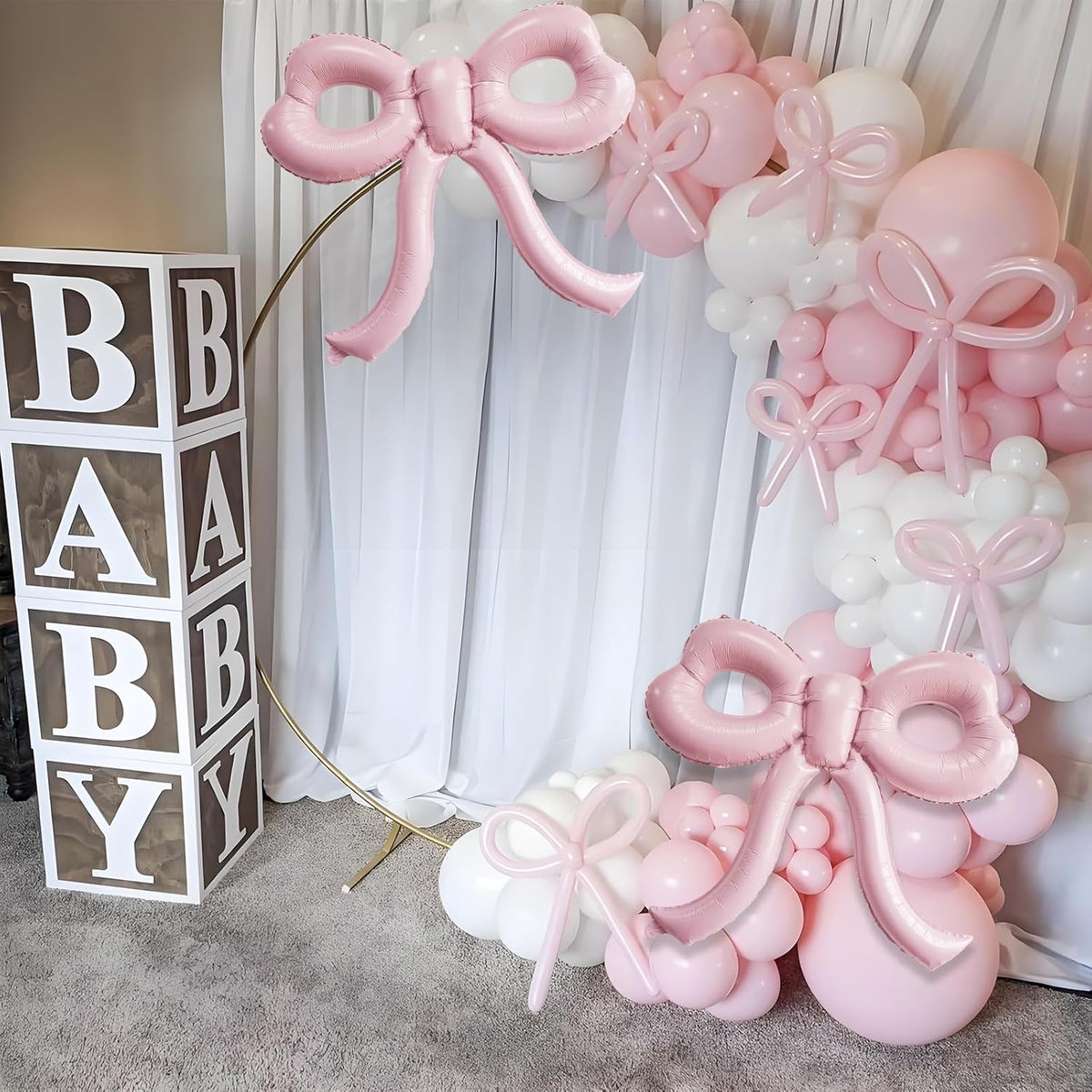 4 Pcs Light Pink Bow Balloons Bow Party Decorations for Girl Women Bow Birthday Decorations Giant
