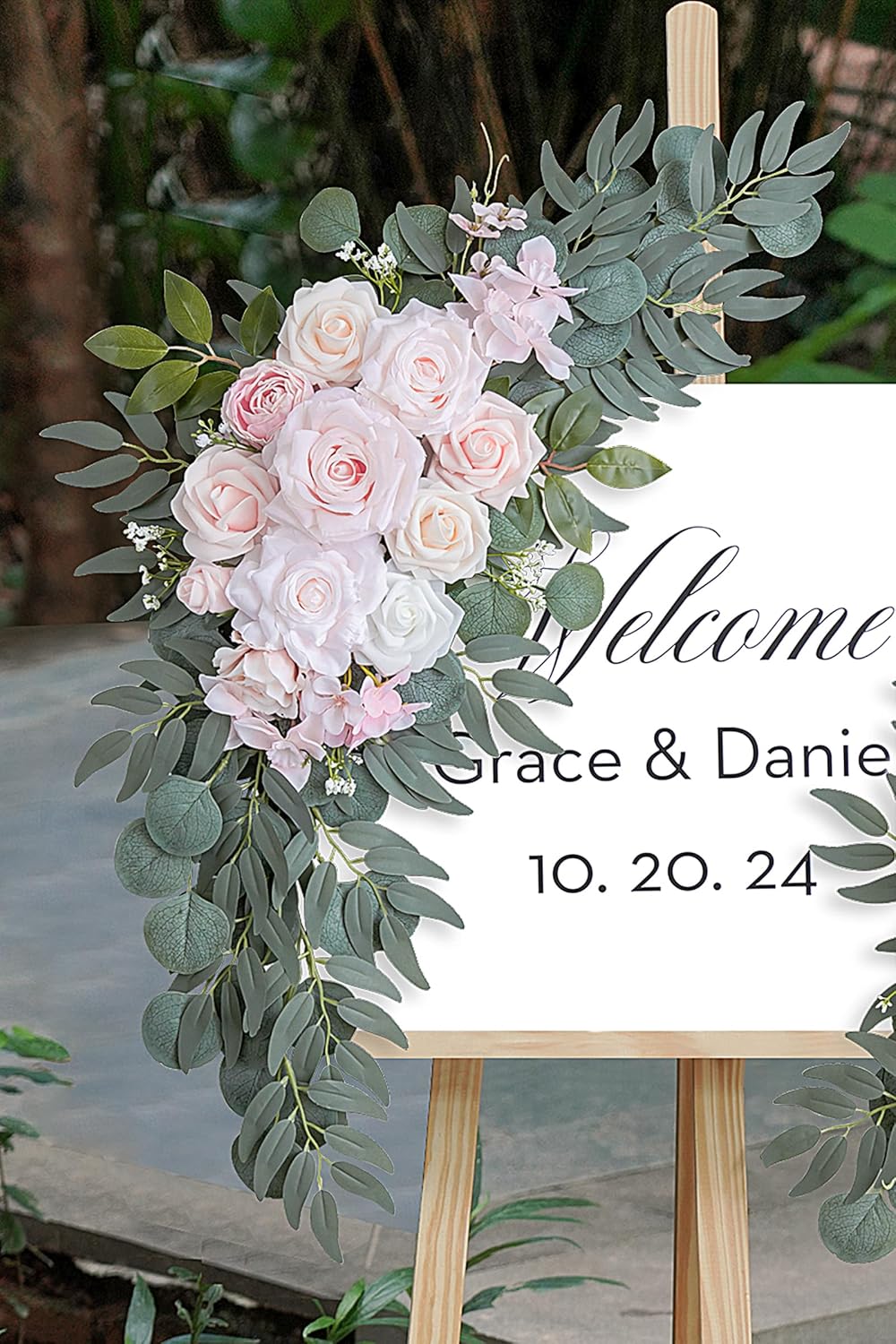 Pink Wedding Arch Flowers Set of 2 for Wedding Welcome Signs, Artificial Wedding Flowers for
