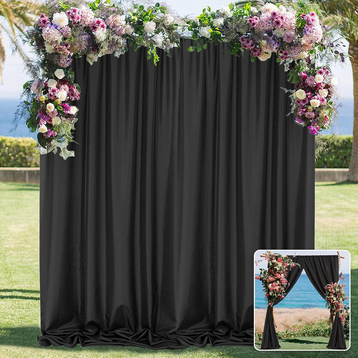 Black Backdrop Curtain for Party, Background Drapes Panels with Rod Pocket, Wrinkle Free Black
