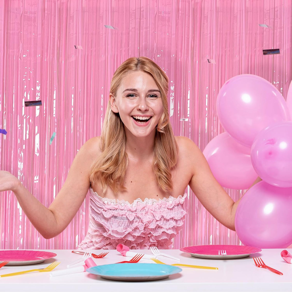 20 Pack Party Backdrop Decorations Pink Tinsel Curtain Party Backdrop Foil Fringe Birthday