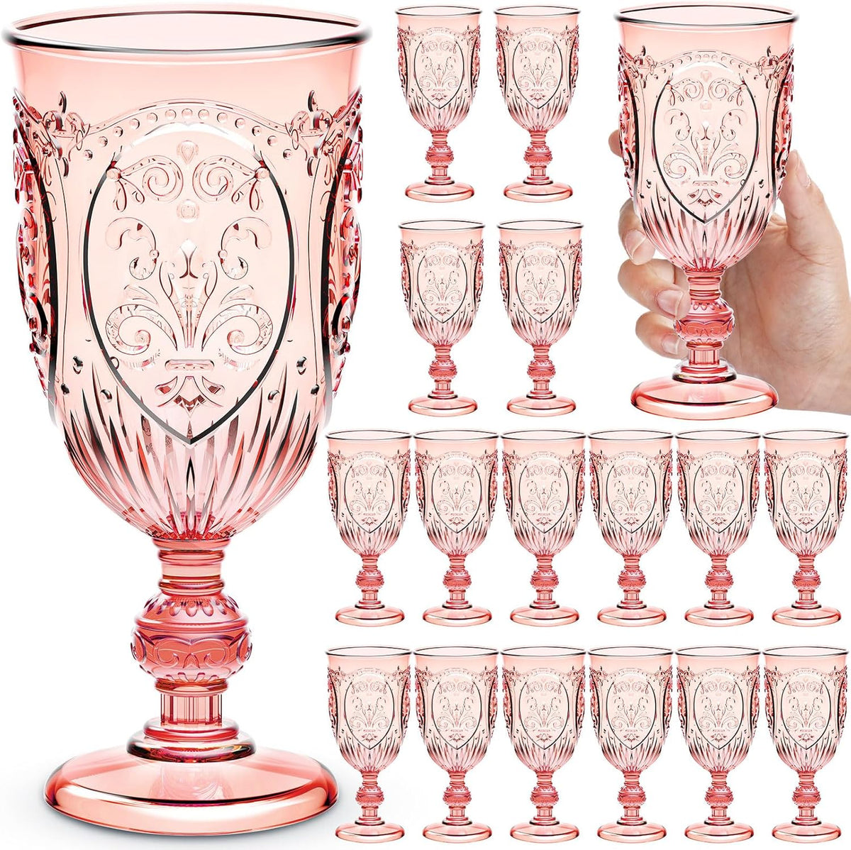18 Pack Plastic Goblets 10oz Upgrade Vintage Water Goblet Plastic Wine Glasses Colored Retro