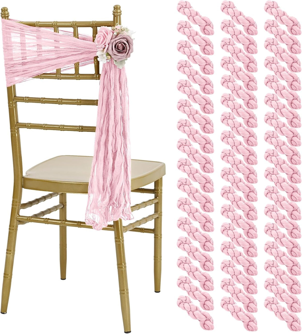 50 PCS Cheesecloth Chair Sashes, Bows Designed ChairSashes, 15.7x70 inch Chair Sashes for Aisle