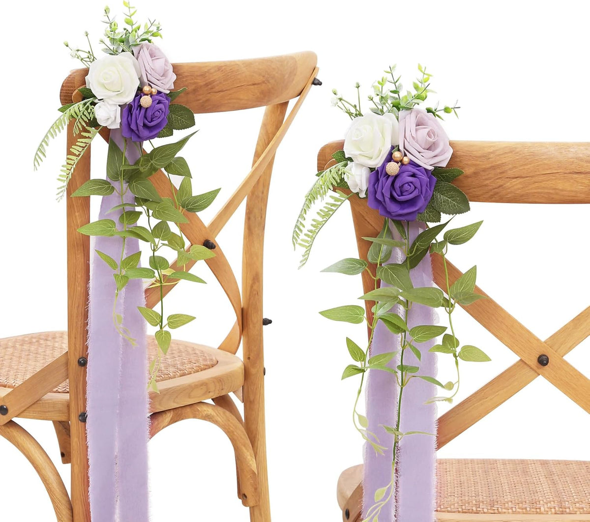 DORIS HOME Wedding Chair Decorations Purple Pew Flowers Set of 10 for Wedding Ceremony Party Aisle