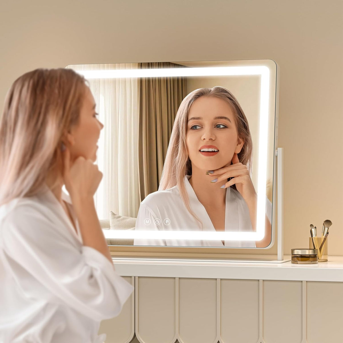 Vanity Mirror with Lights, 29.5'' x 22'' Lighted Makeup Mirror, Touch Screen with 3-Color Lighting