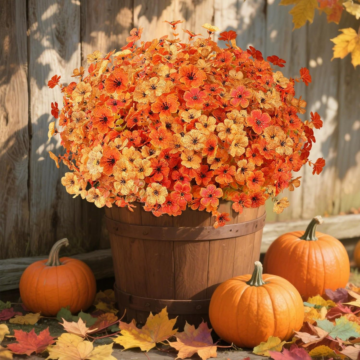 AmyHomie 16 Bundles Fall Orange Yellow Artificial Flowers for Outdoor Fall Decor UV Resistant Faux