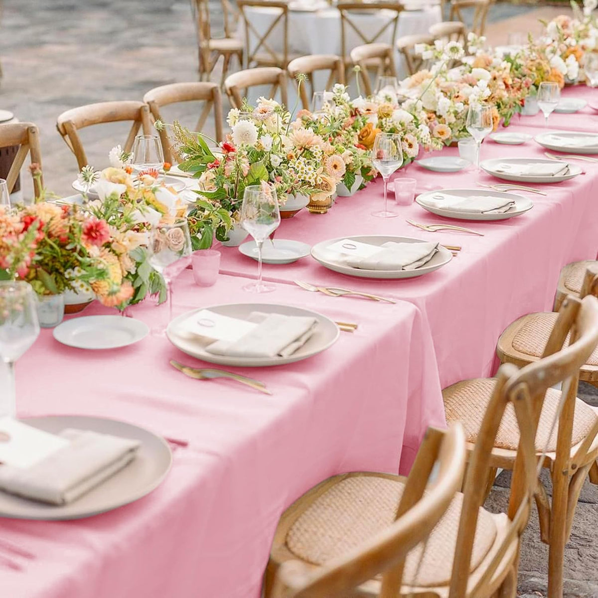 sancua 6 Pack Pink Tablecloth 60 x 102 Inch, Rectangle Table Cloth for 6 Feet Tables - Stain and