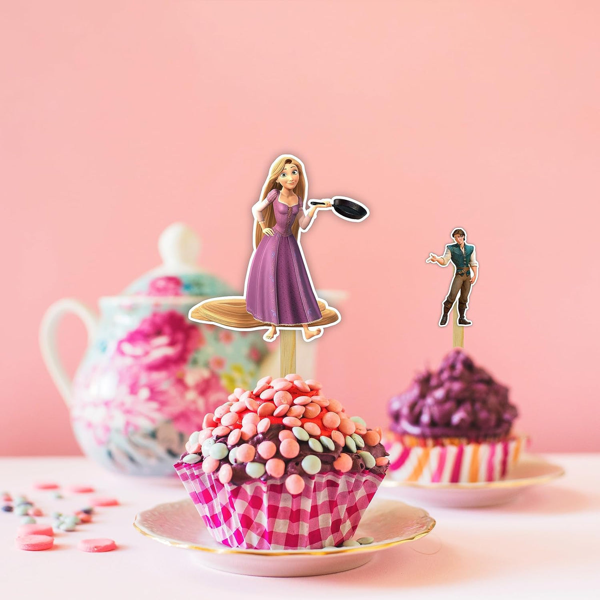 "Rapunzl Cupcake Toppers – Princess Fairy Tale Theme Birthday Party Supplies – Magical Cupcake
