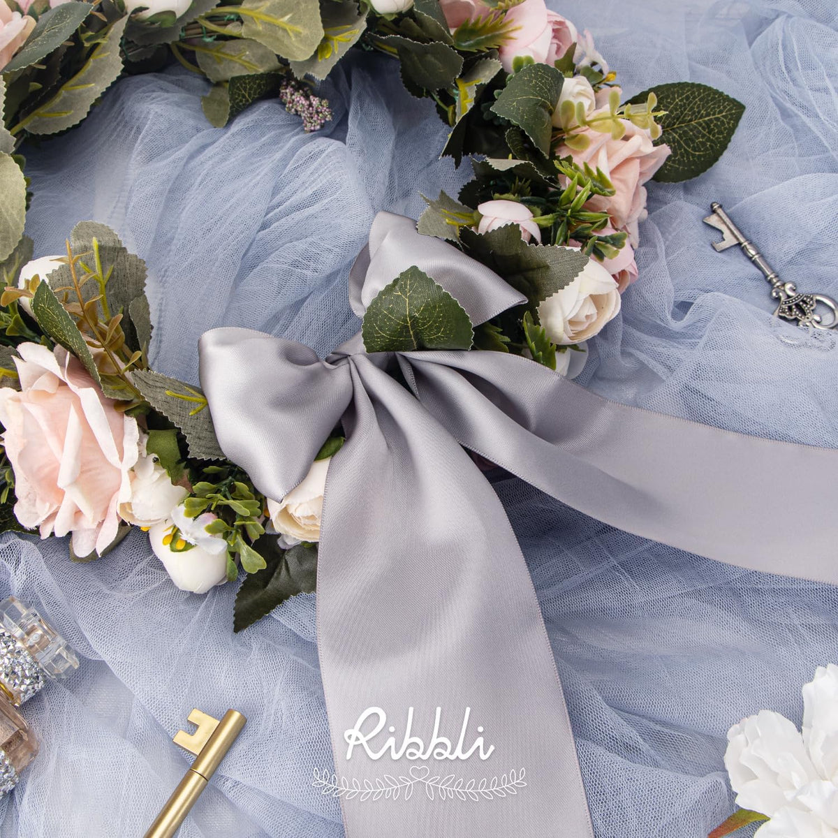 Ribbli Silver Double Faced Satin Ribbon, 3” x Continuous 10 Yards,Use for Bows Bouquet,Gift