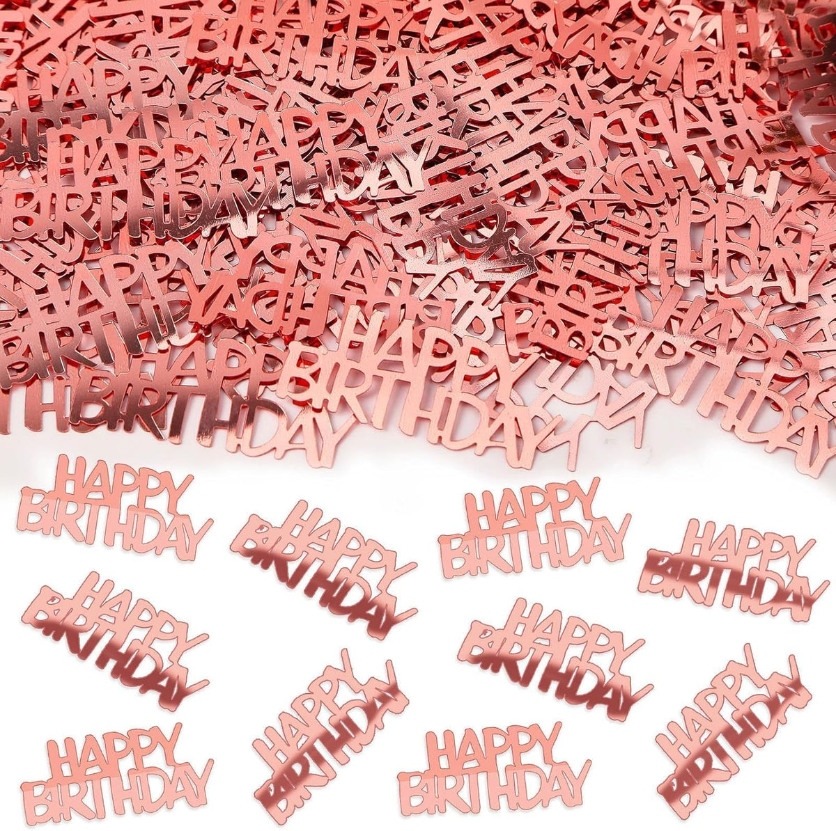 MARFOREVER Rose Gold Happy Birthday Glitter Confetti, Birthday Party Metallic Foil Table Confetti