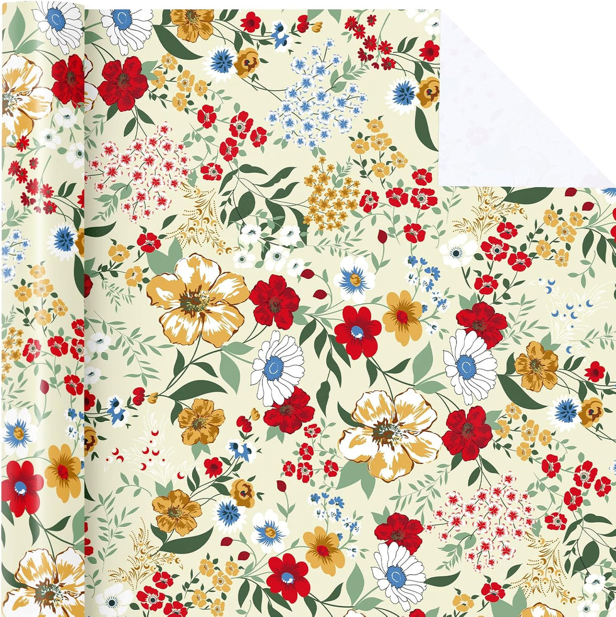 WRAPAHOLIC Floral Wrapping Paper Roll - Mini Roll - 17 Inch x 9.8 Feet - Wild Flower Wrapping