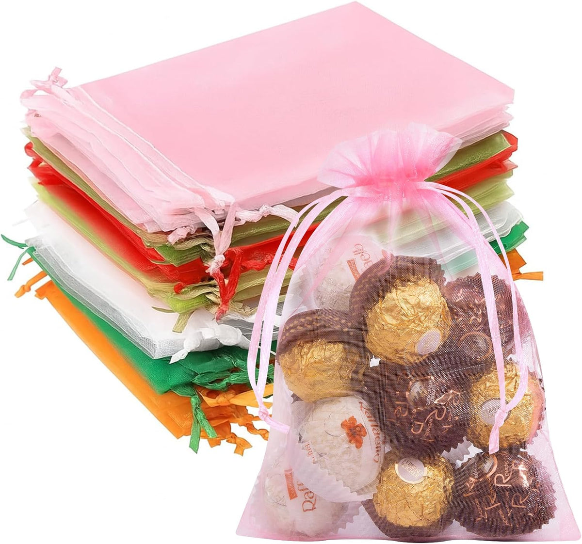 50 Pcs Mixed Color Organza Bags 5x7 Inch, Small Gift Bags Small Mesh Bags Drawstring Goodie Bags
