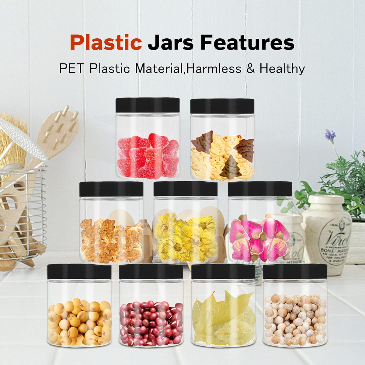 Plastic Jars with Lids 48 Pcs 8 oz & 3.4 oz Clear Plastic Slime Storage Jars Containers with