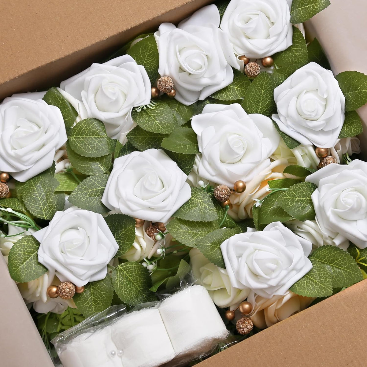 DORIS HOME Wedding Chair Decorations White Pew Flowers Set of 10 for Wedding Ceremony Party Aisle