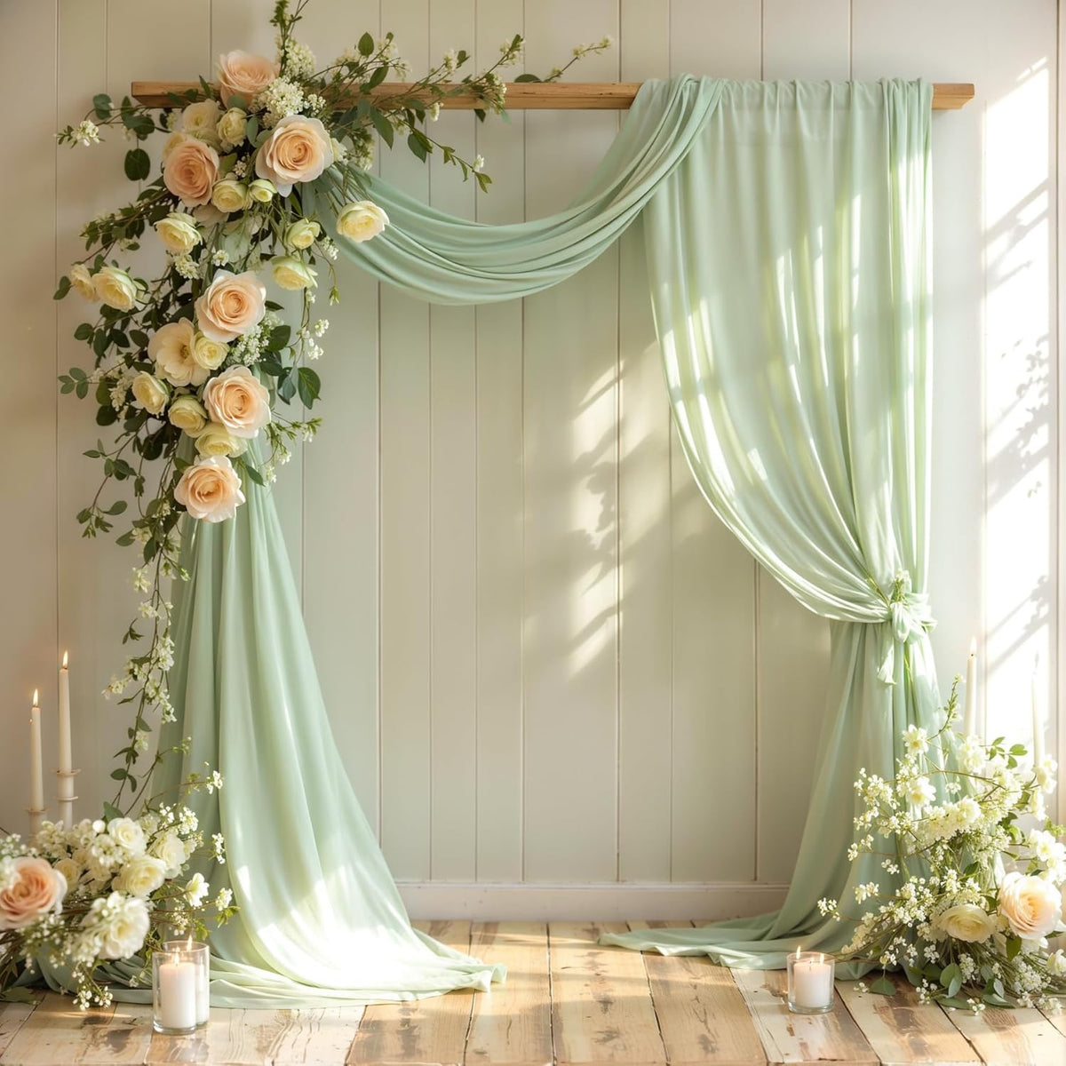 Wedding Arch Draping Fabric,1 Panel 18FT Sage Green Arch Backdrop Drapes Chiffon Fabric Drapes
