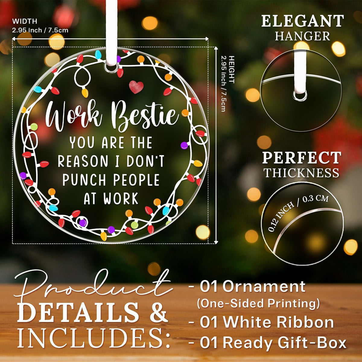 HEXMOZ Work Besties Gifts for Women, Work Friends - Coworker Ornament - Christmas Coworkers Gifts