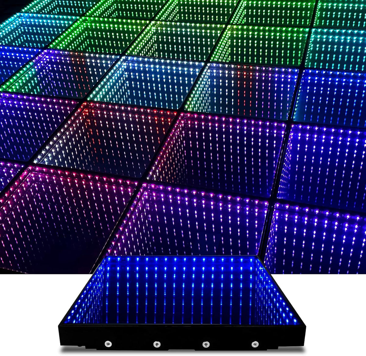 Dance Floor Stage Lights-Tempered Glass with Flight Case - RGB Color Changing Lights for Wedding