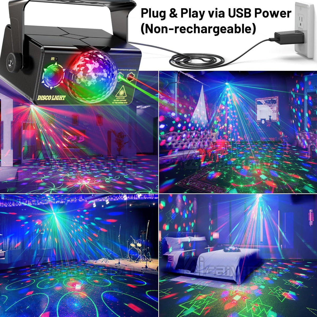 Party Lights, DJ Disco Light Disco Ball Light Sound Activated Strobe Stage Lights for Parties