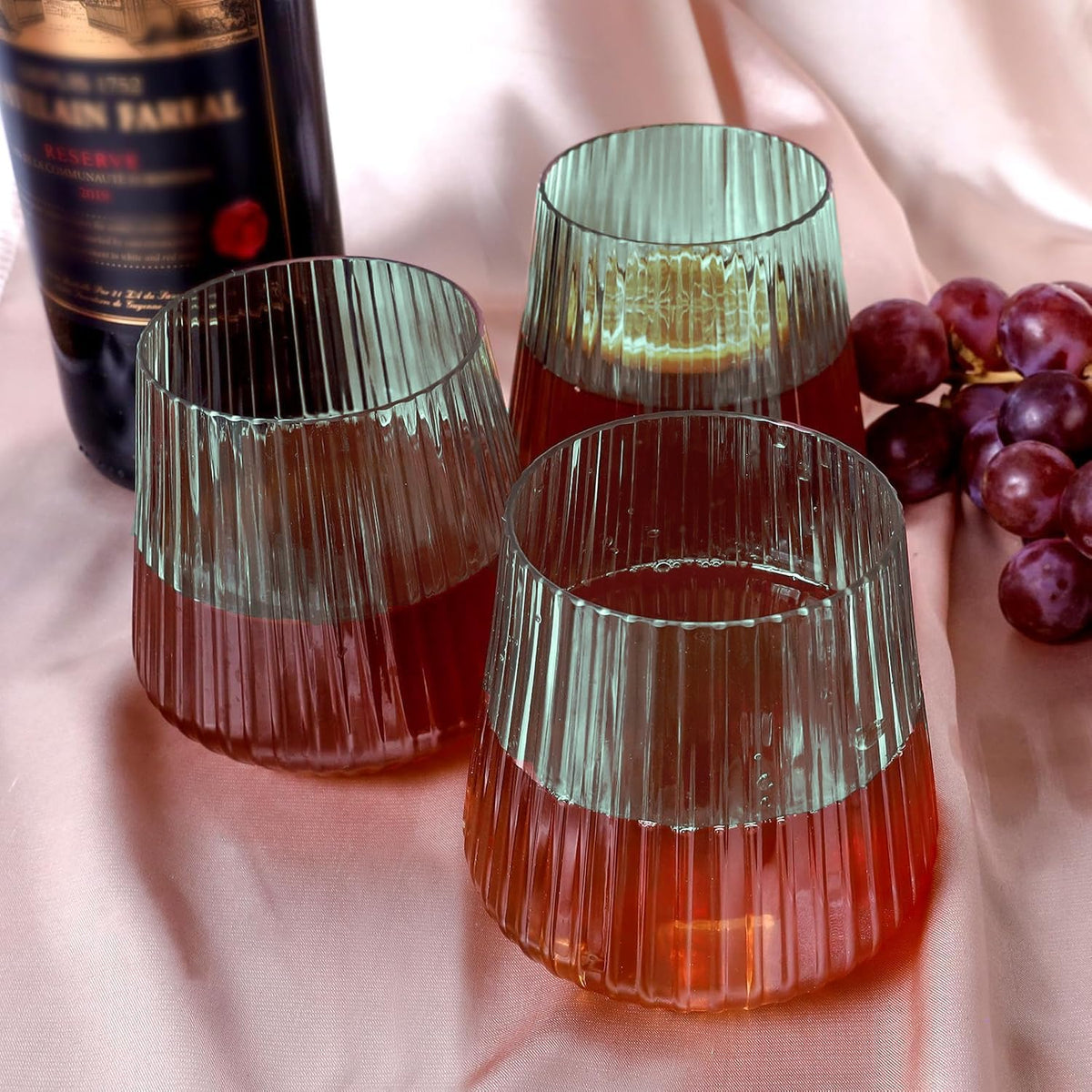 40 Pack Plastic Ribbed Wine Glasses, 14Oz Origami Disposable Wine Glasses Unbreakable Clear Plastic