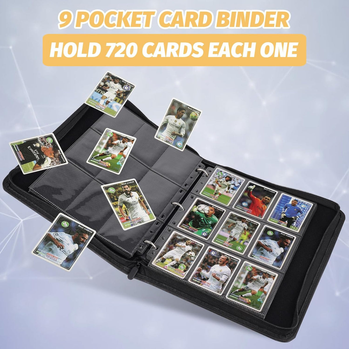 Trading Card Binder, Premium 9 Pocket Card Binder, 720 Double Sided Pocket PU Collection Binder