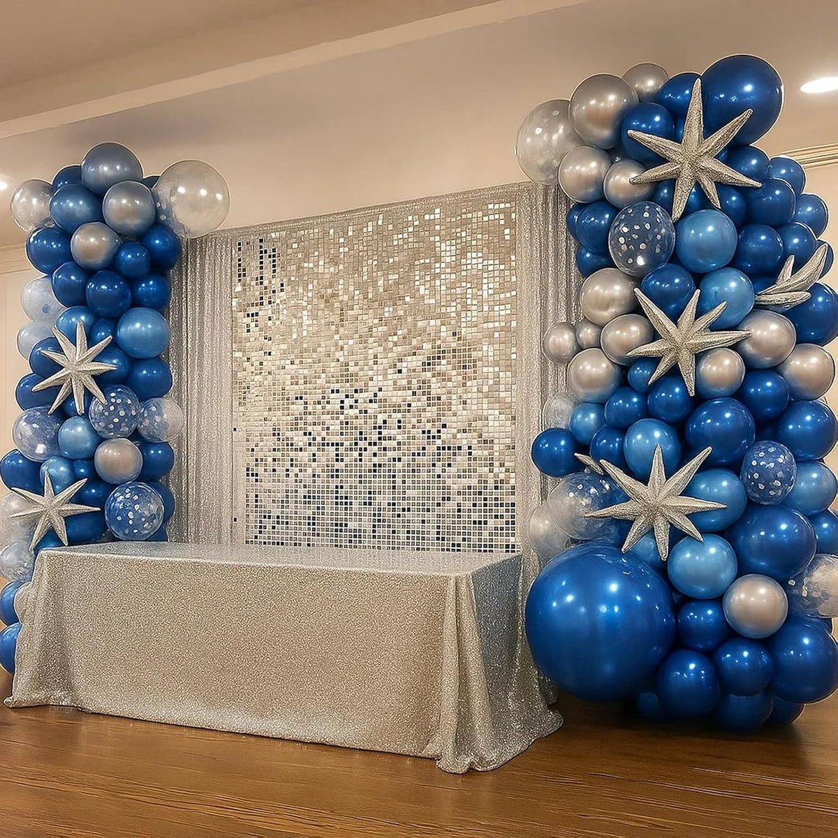 Patimate Blue Silver Balloons Set, 50 pcs 12 inch Metallic Navy Royal Blue Silver Confetti Latex