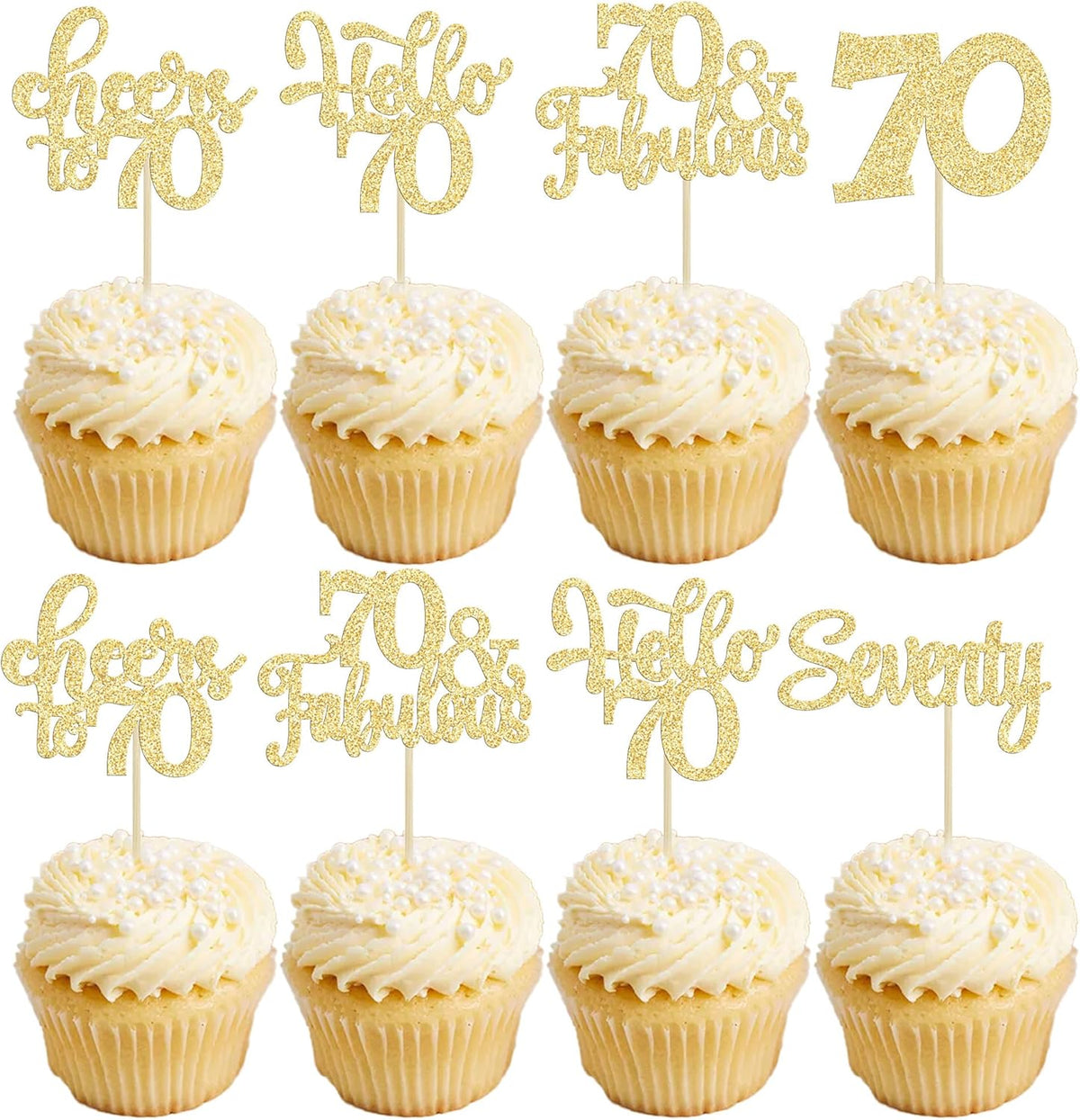 30Pcs Happy 70th Birthday Cupcake Toppers Seventy Cheers to 70 Years Old Birthday Cupcake Picks for