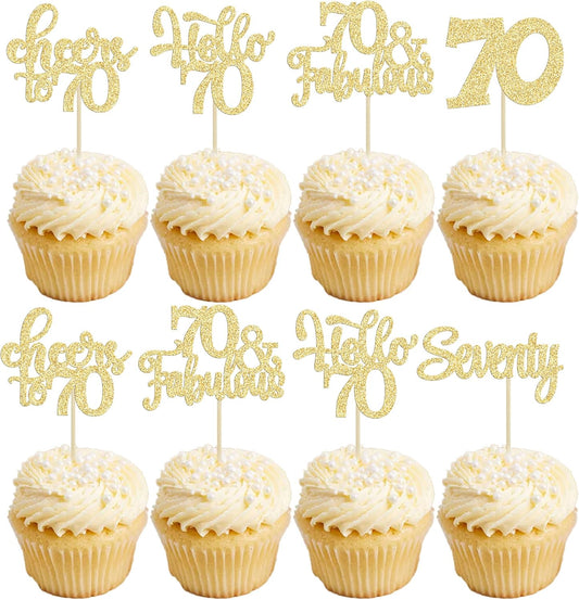 30Pcs Happy 70th Birthday Cupcake Toppers Seventy Cheers to 70 Years Old Birthday Cupcake Picks for