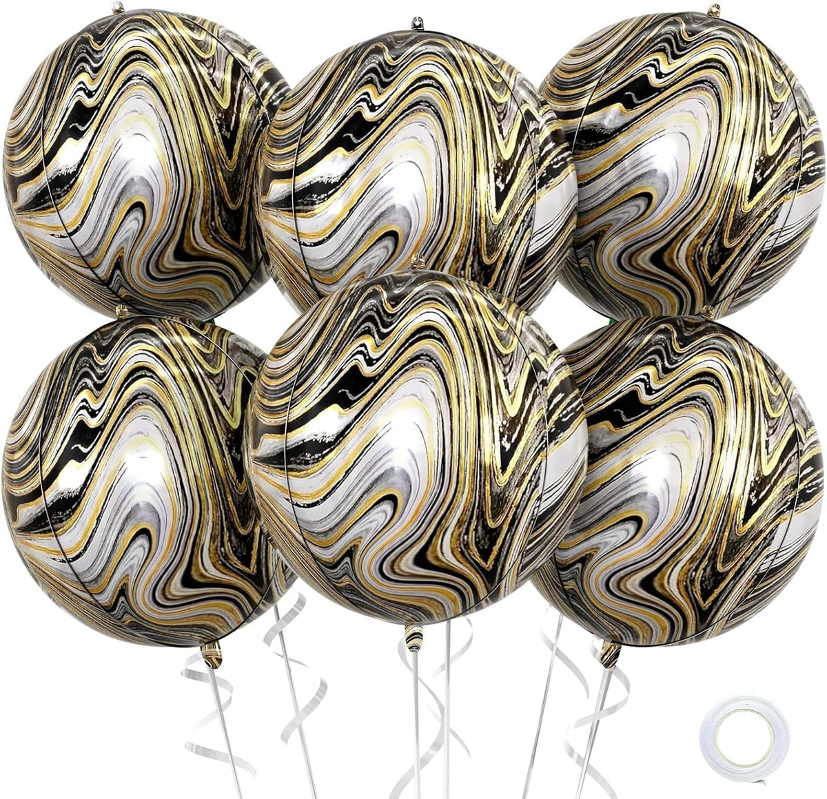6 Pcs Black Gold and White Balloons, Saxuxu Black and Gold Balloons, 22 Inch Big Round Foil Balloon