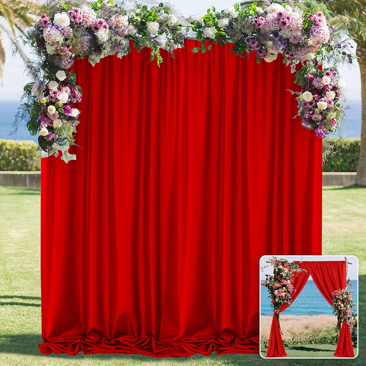 10ft x 7ft Red Backdrop Curtains for Party Valentine's Day Arch Stage Wedding Ceremony Curtains