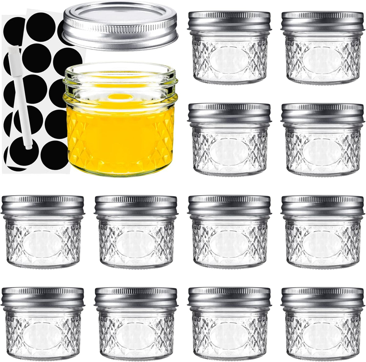 asika Mini Glass Jars,Canning Jars 4 oz With Lids, Small Glass Jars Ideal for Food Storage, Jam