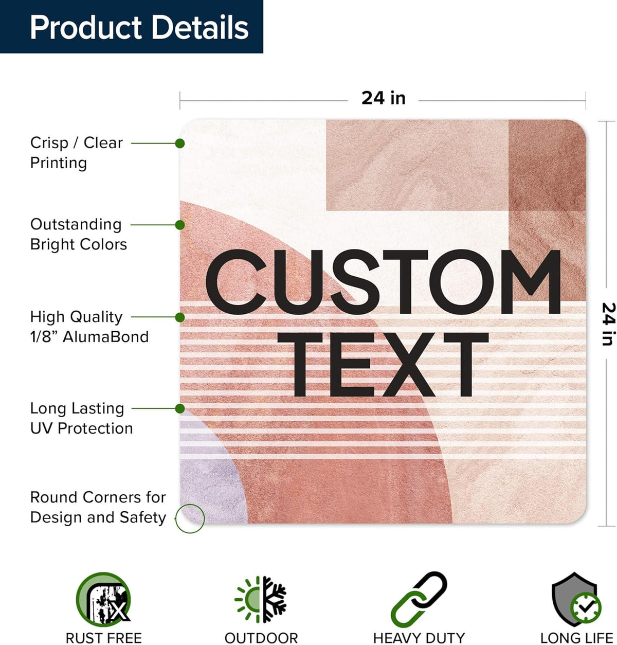 Custom Sign, Custom Street Sign, 11 Font Colors, 13 Font Styles, 4 Hole Options, 22 Sizes, 24x24