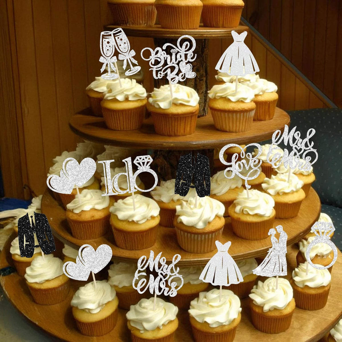 Gyufise 30Pcs Bride to Be Cupcake Toppers Glitter Diamond Ring I Do Love Cupcake Picks Miss to Mrs