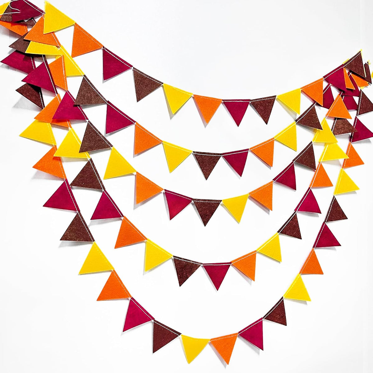 Fall Party Decoration Orange Yellow Brown Burgundy Felt Hanging Triangle Mini Bunting Pennant