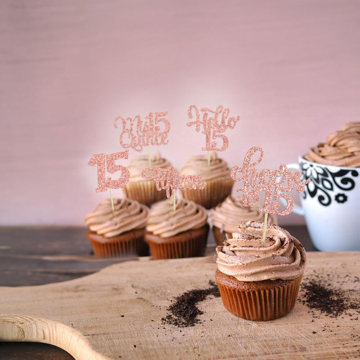 30Pcs 15th Birthday Cupcake Toppers Fifteen Cupcake Picks Cheers to 15 Years Old Mis Quince 15 Cake