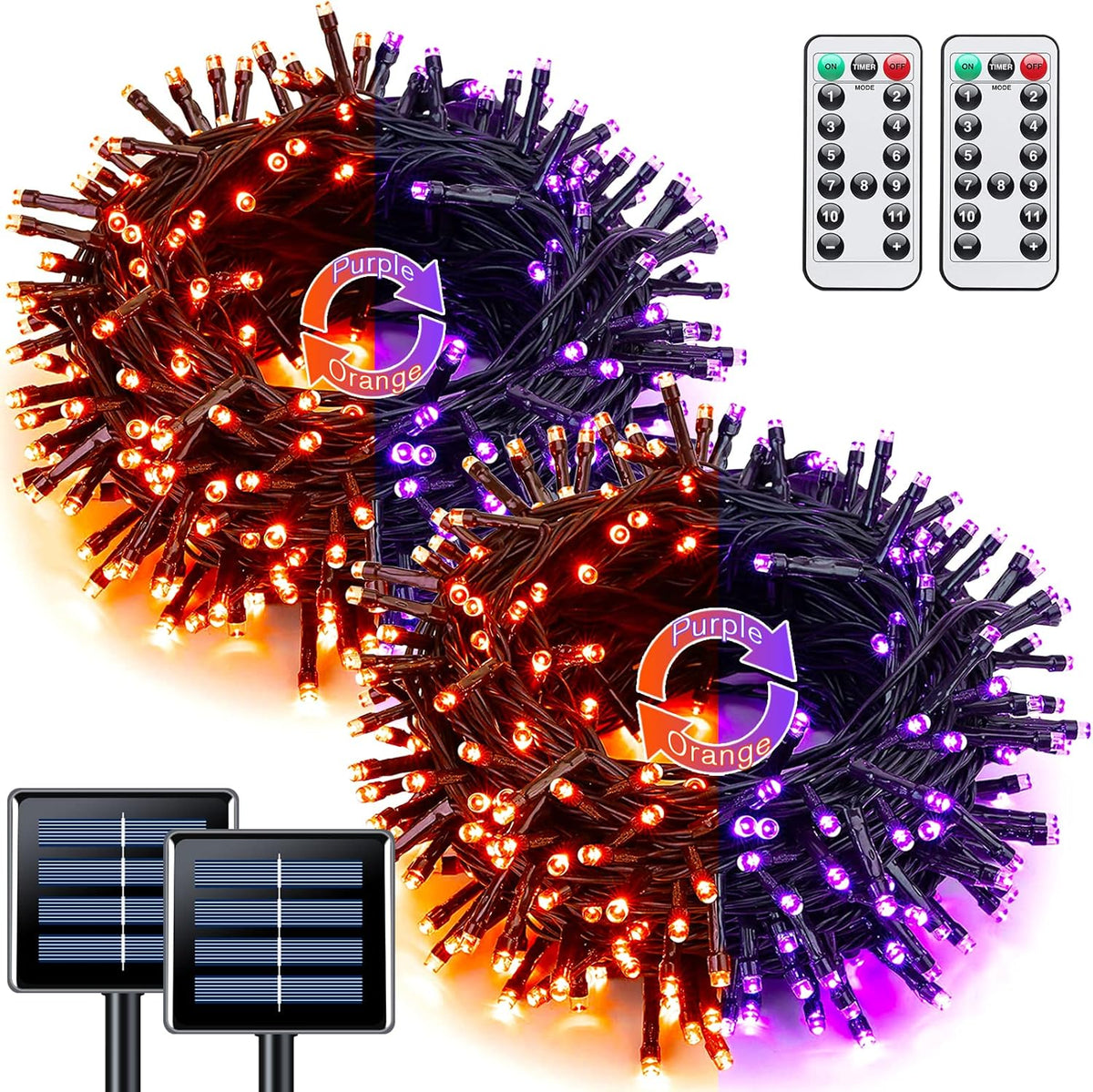 JMEXSUSS Orange and Purple Solar Halloween Lights, 2 Pack 100 Led Color Changing Christmas Lights