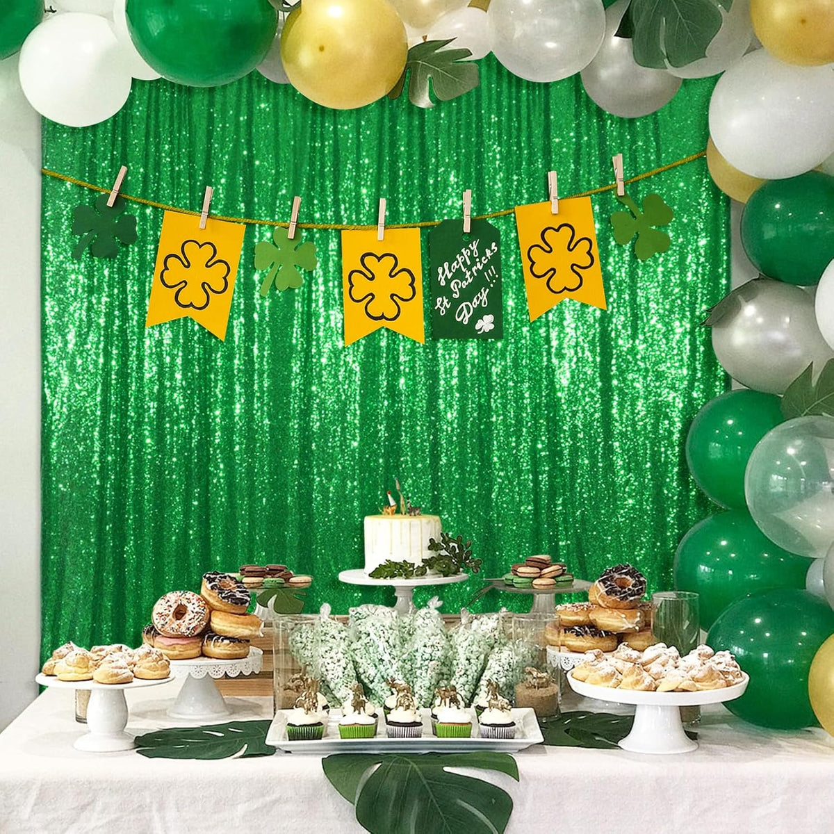 Poise3EHome Green Sequin Backdrop, 6FT x 8FT Green Sequin Photography Backdrop Curtain for St.