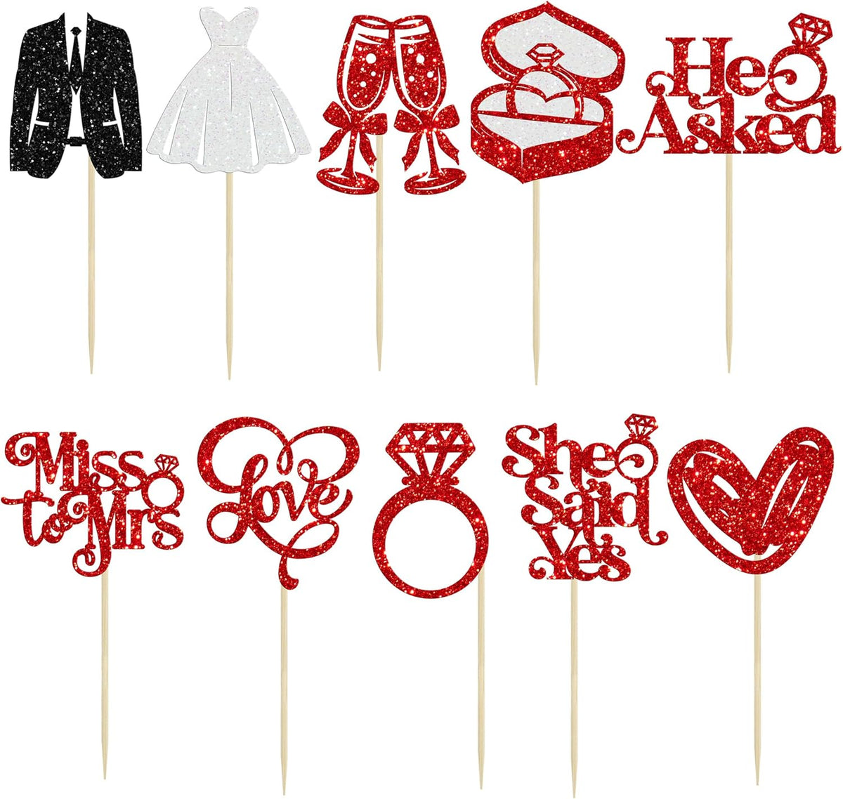 Gyufise 30Pcs She Said Yes Cupcake Toppers Glitter Diamond Ring I Do Love Cupcake Picks Miss to Mrs