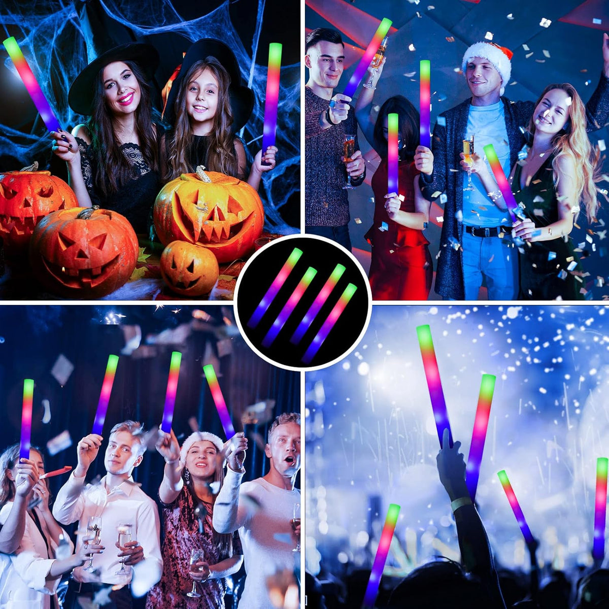 Glow Sticks Bulk - 100 Pcs LED Foam Sticks Glow in the Dark Party Supplies with 3 Modes Flashing