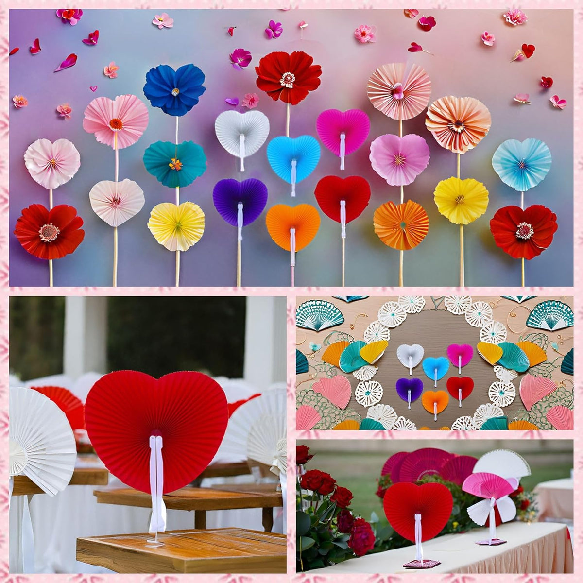 12 Packs Decorative Paper Folding Hand Fans Handheld,Yellow Heart Foldable Wedding Fans Chinese and