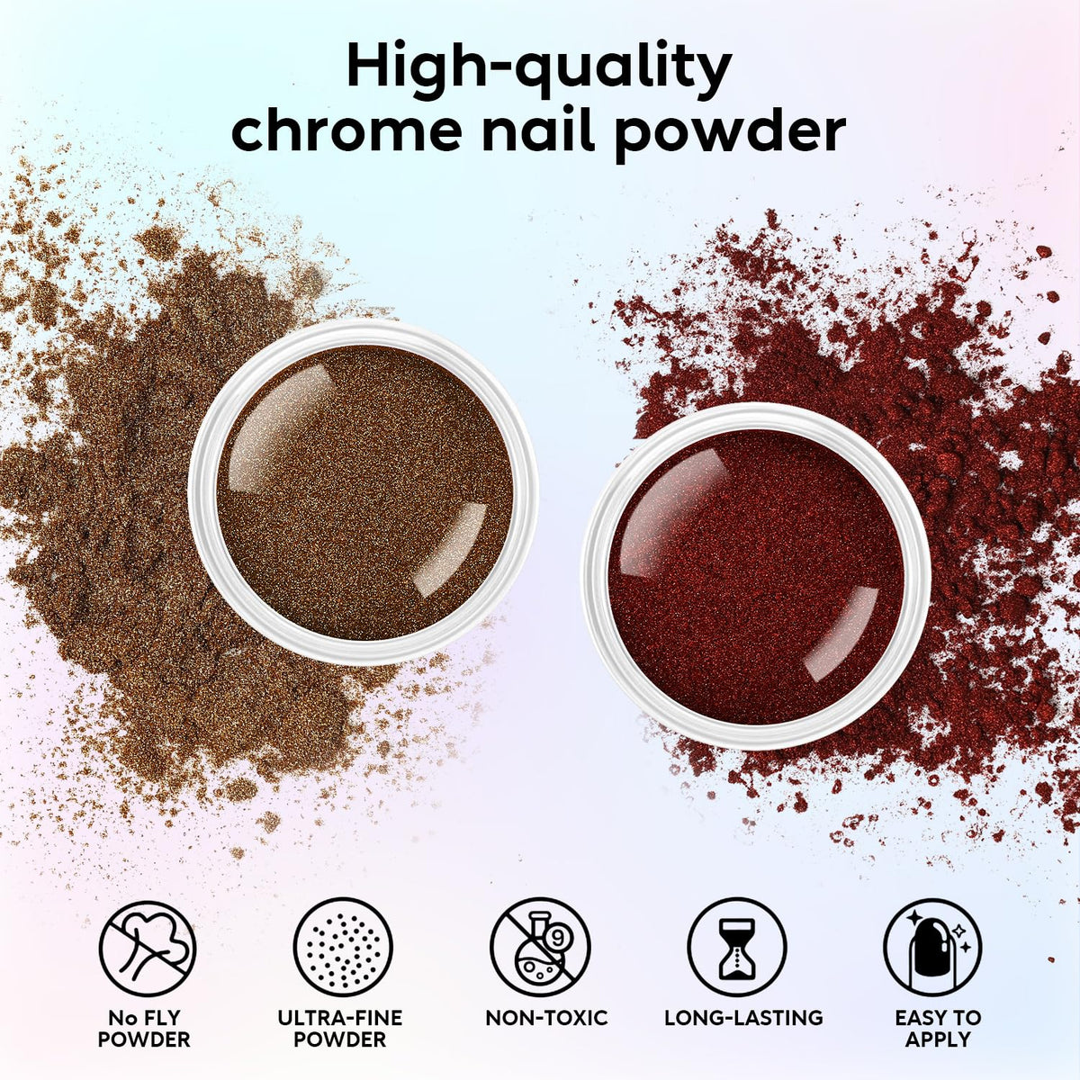 AIMEILI Chrome Nail Powder, Vegan, Cruelty Free, 6 Colors Mirror Effect Holographic Chameleon