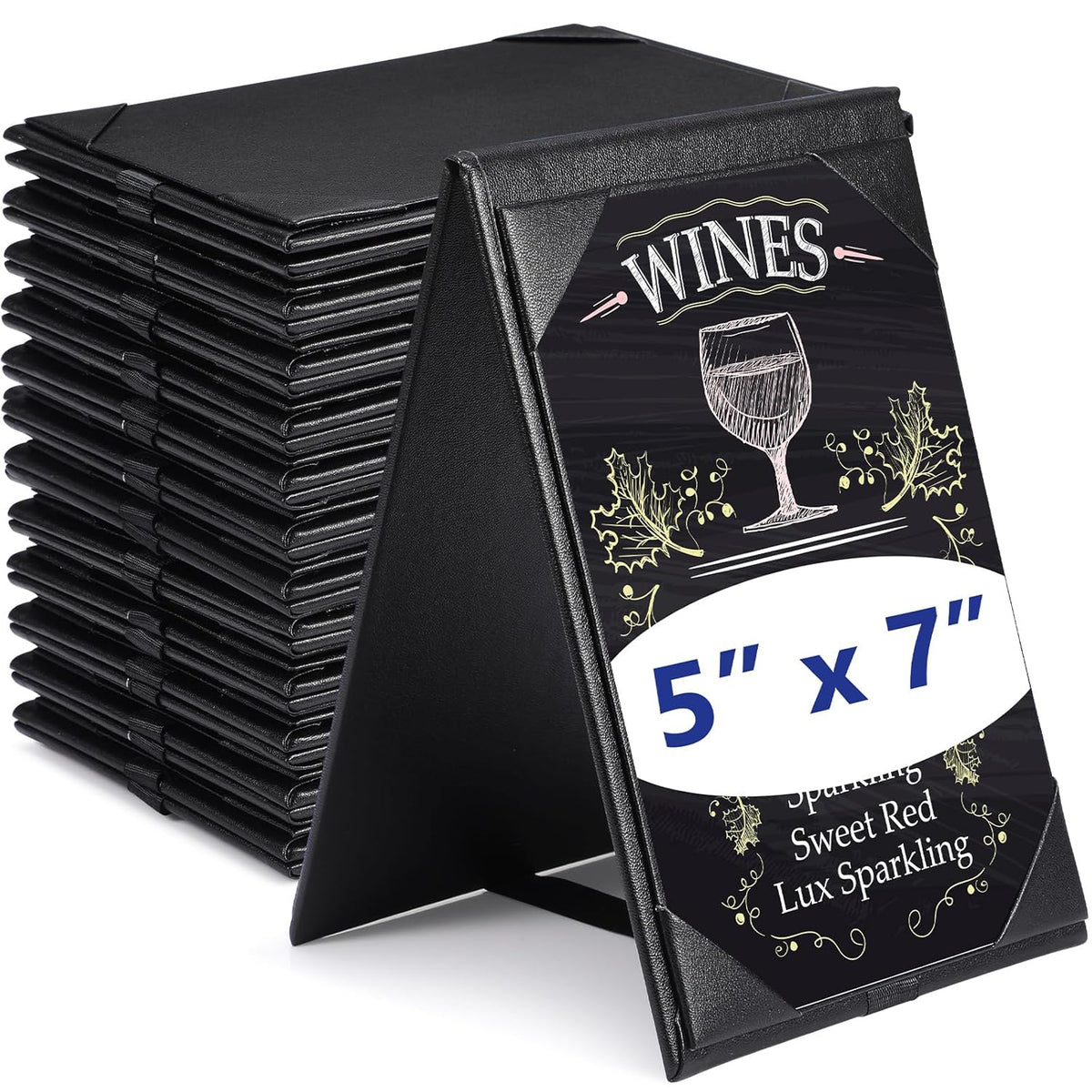 Gerrii Leatherette Table Tents Black PU Leather Menu Covers Bulk Double Sided Frame Sign Holders 2