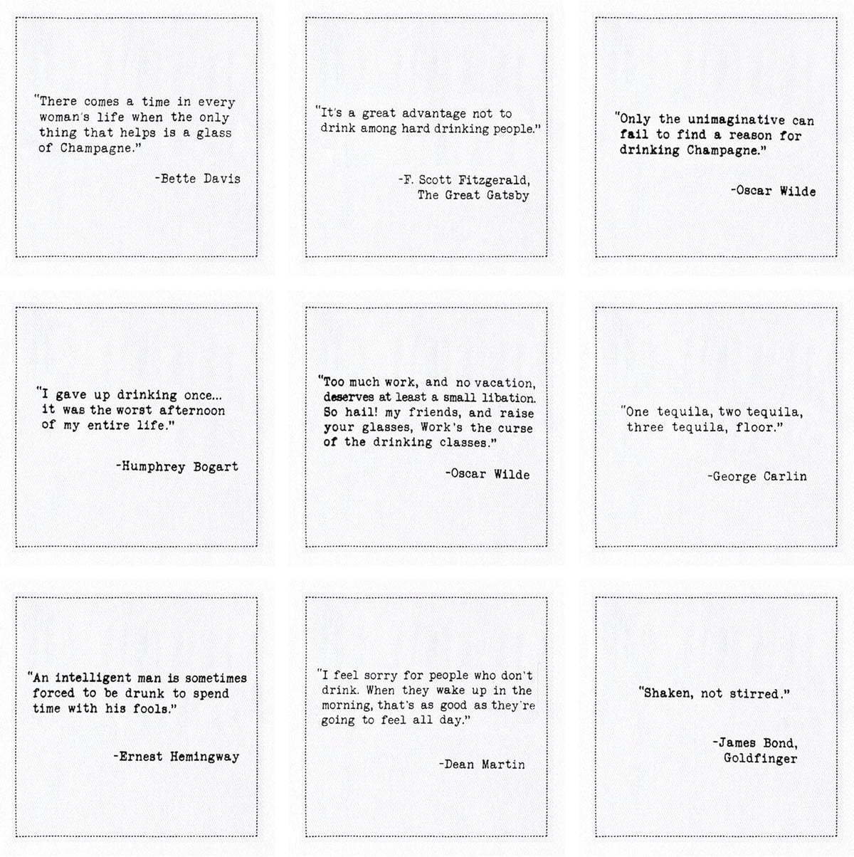 Five Star Napkins Literary Bar Quotes White Cotton Cocktail Napkins, Beverage Napkins, Bar Napkins