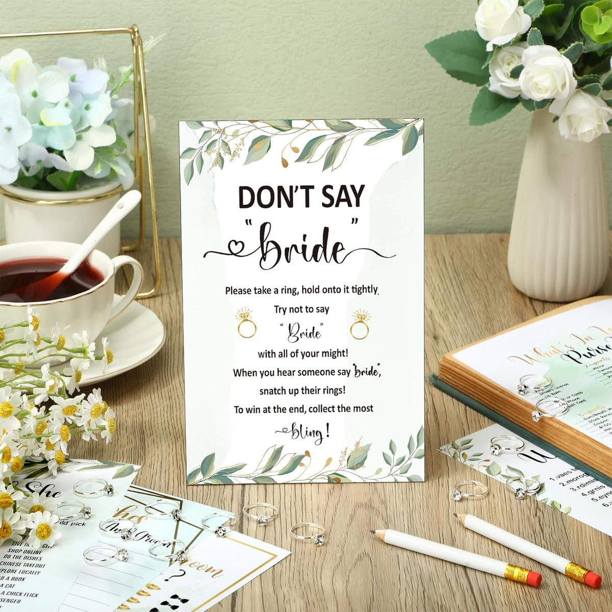 Estune 331 Pcs Bridal Shower Games Supplies, 5 Sets 250 Pcs Wedding Cards 1 Put a Ring on It Bridal