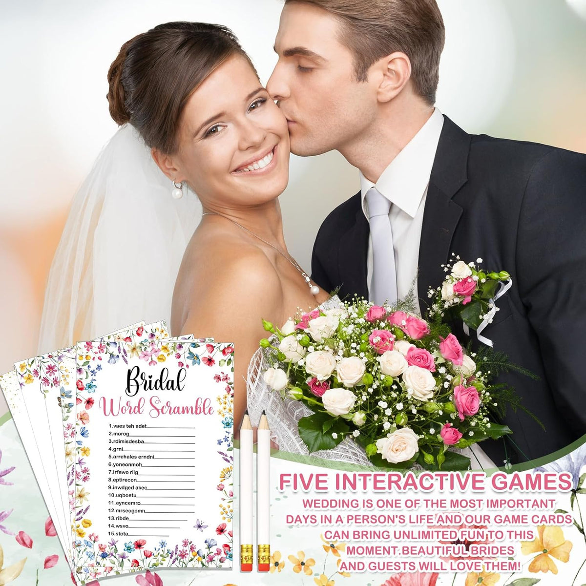 Teling 145 Pieces Bridal Shower Game Bridal Shower Favors Set Wedding Games Cards and Pencils for